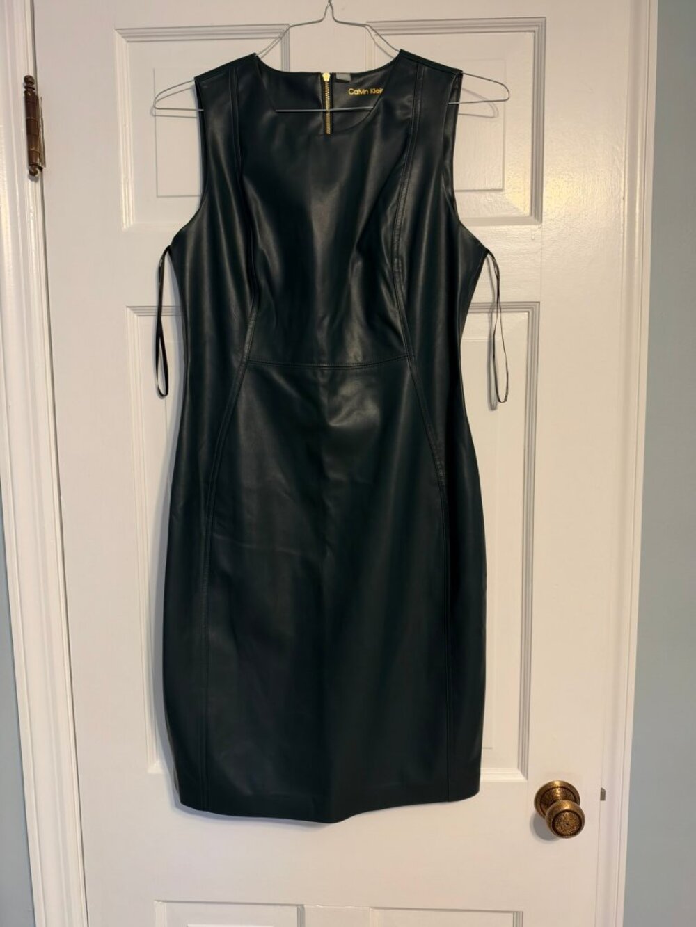 Calvin Klein Dark Green Faux Leather Sheath Dress - Size 10